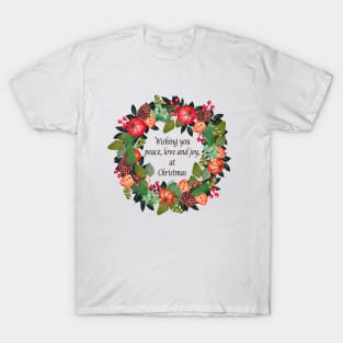 Traditional Christmas wreath and greetings T-Shirt